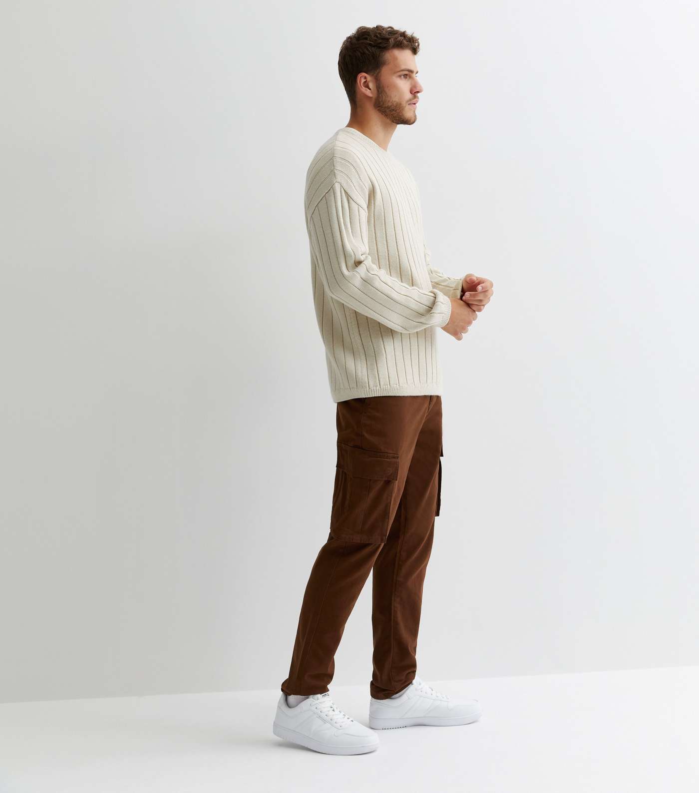 Dark Brown Cotton Tapered Cargo Trousers