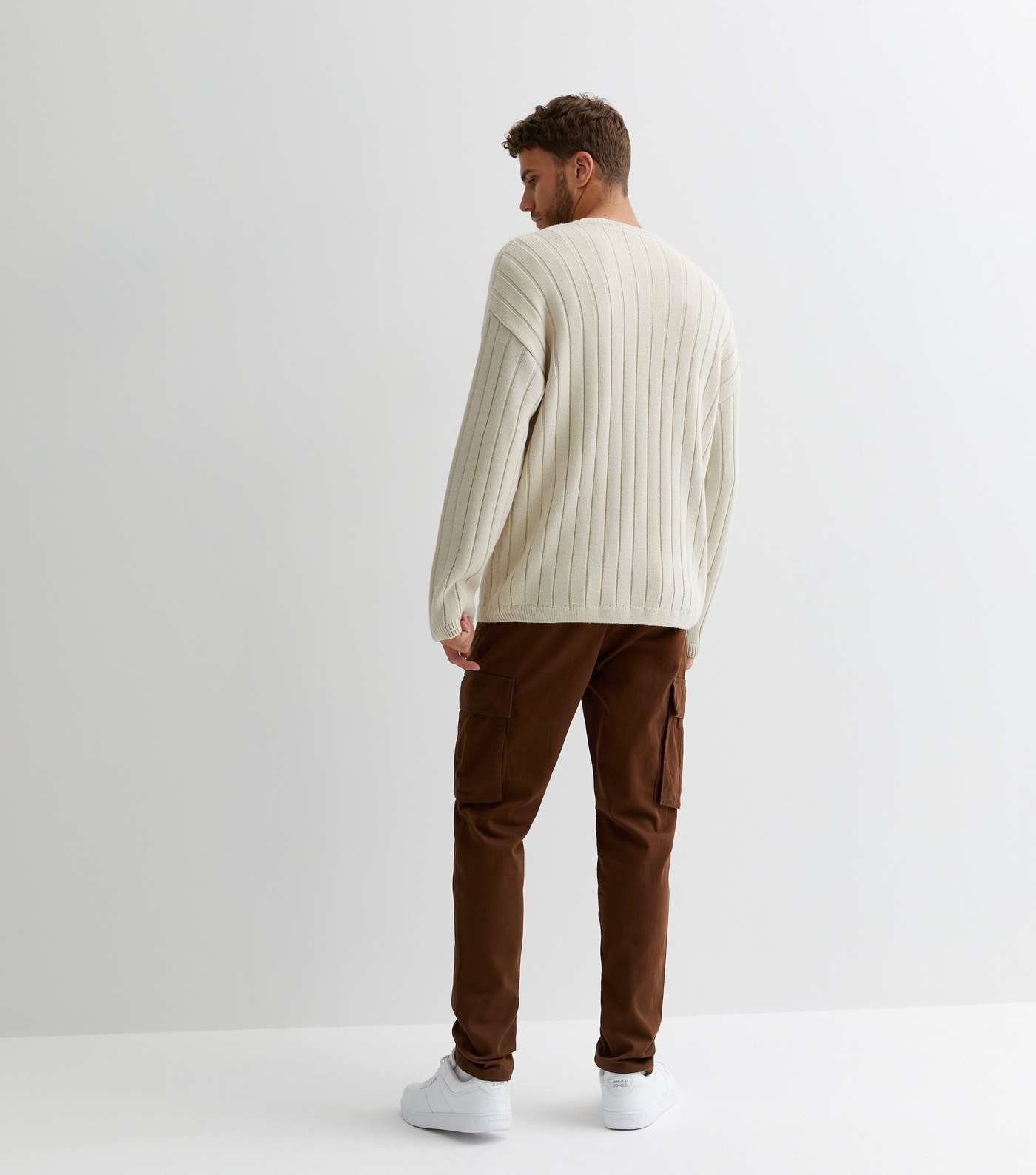 Dark Brown Cotton Tapered Cargo Trousers Image 5