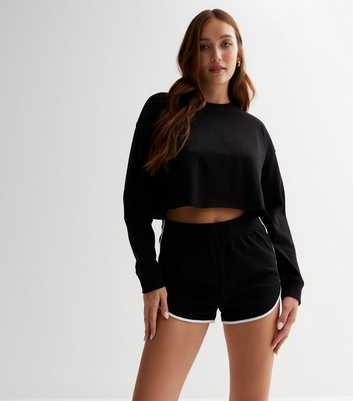 Black Jersey Crop Sweatshirt