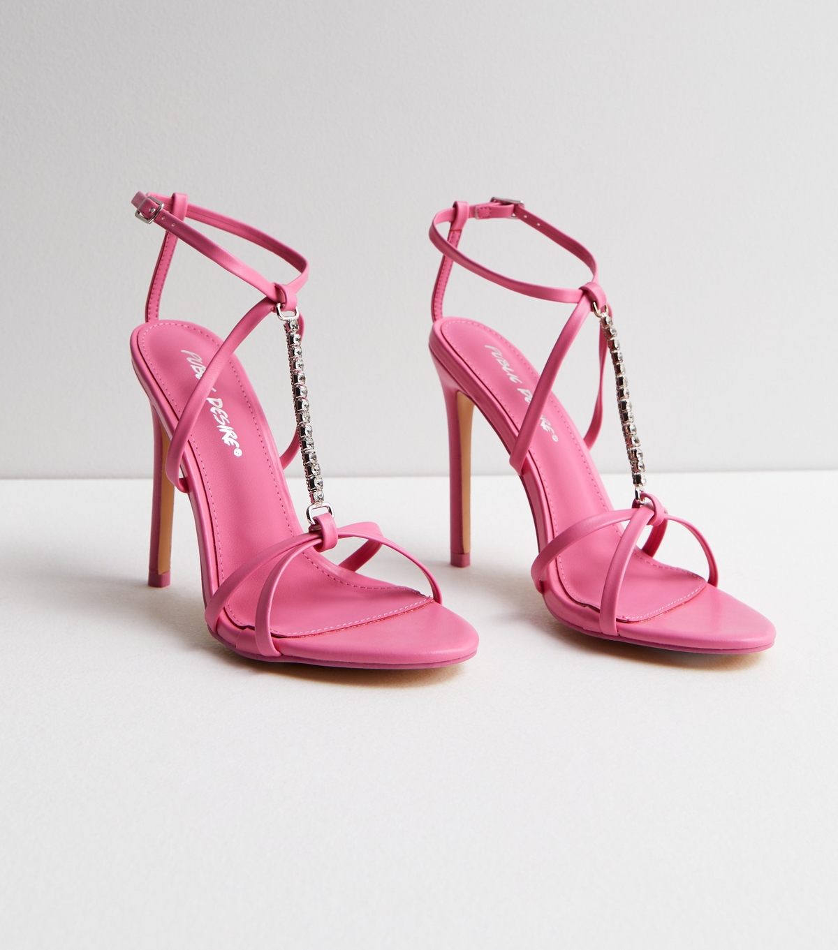 Women's Pink Diamanté Strappy Stiletto Heel Sandals Public Desire New Look