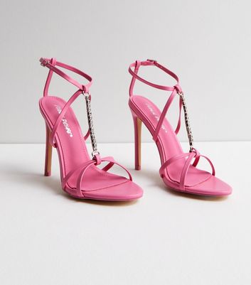 Public Desire Pink Diamanté Strappy Stiletto Heel Sandals | New Look