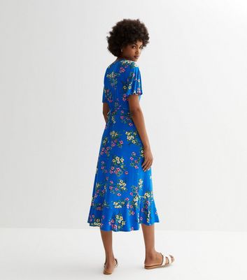 Blue Floral Jersey Midi Dress New Look