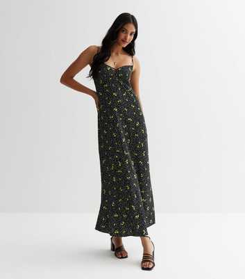 Black Lemon Spot Strappy Maxi Slip Dress