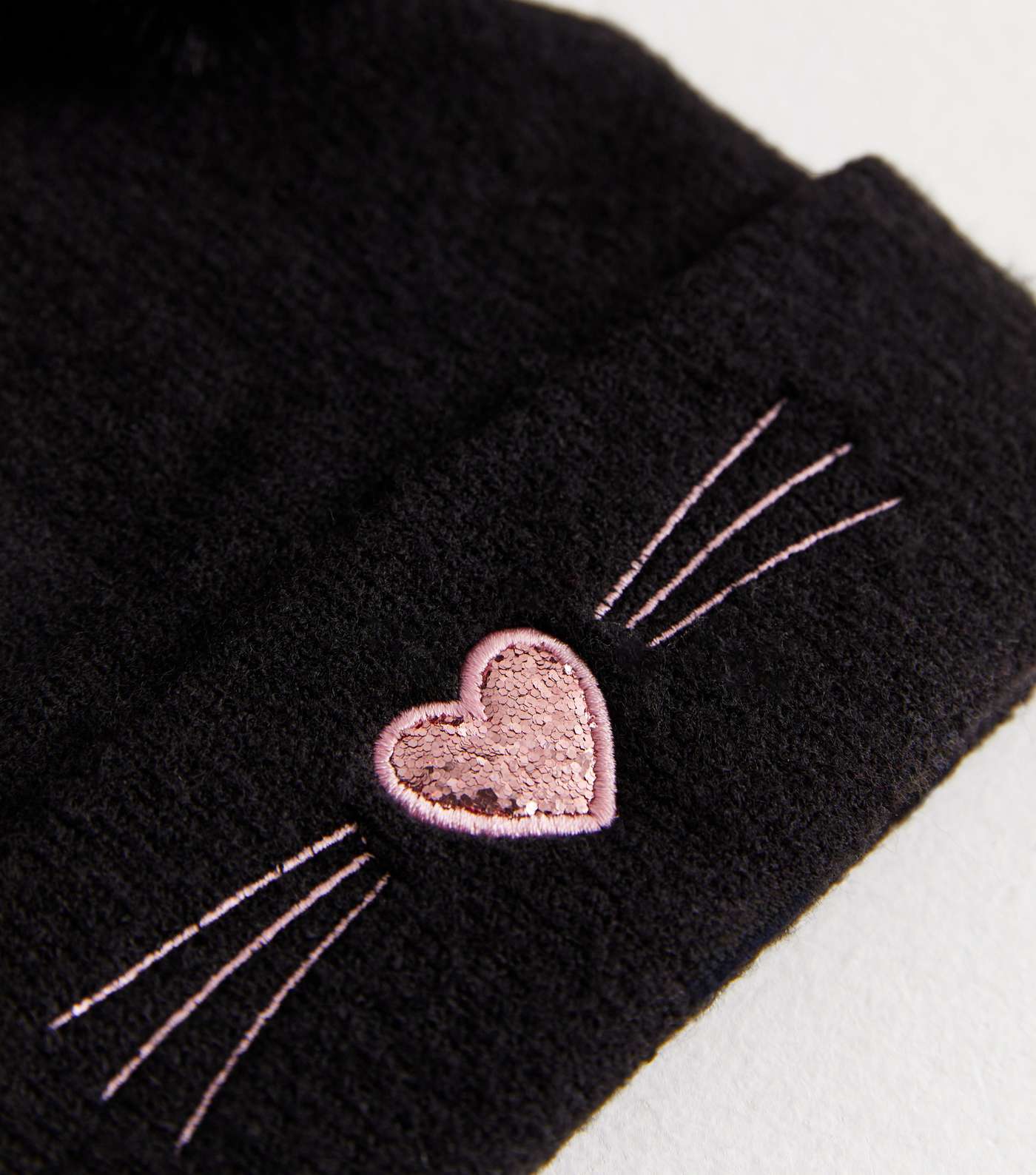 Girls Black Cat Bobble Hat and Fingerless Gloves Set Image 5