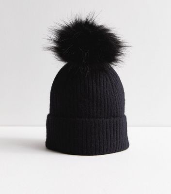 Girls black store bobble hat