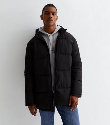 New look black hooded cheap puffer jacket