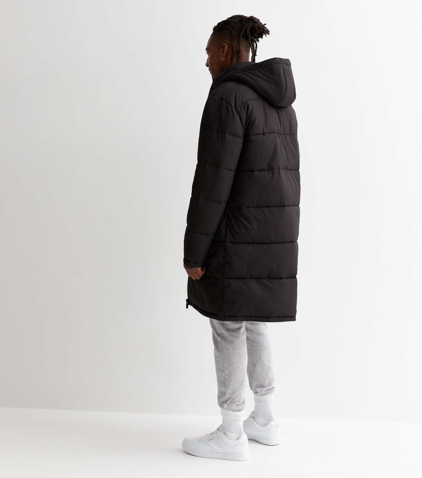 Black Longline Hooded Puffer Coat | New Look