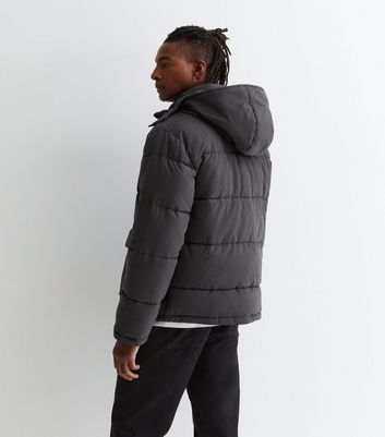 Black Hooded Puffer Jacket New Look