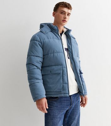 Men's Blue Hooded Puffer Jacket New Look