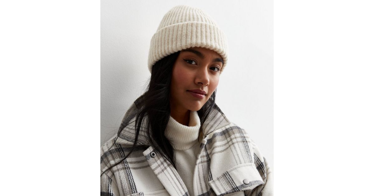 Cream Ribbed Knit Chunky Beanie Hat New Look