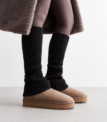 Black Chunky Knit Oversized Leg Warmers | New Look