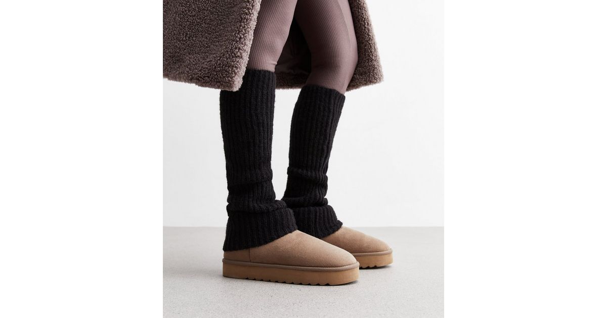 Black Chunky Knit Oversized Leg Warmers New Look