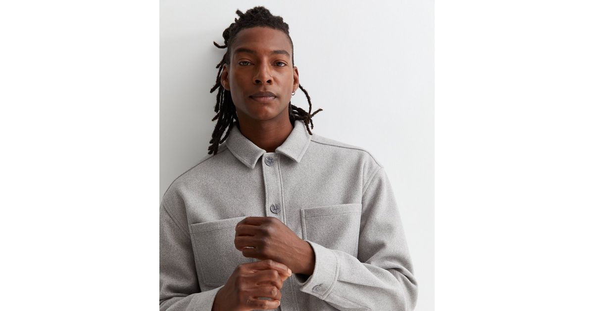Grey Brushed Pocket Front Overshirt | New Look