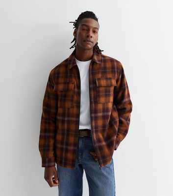 Orange Check Zip Front Relaxed Fit Overshirt