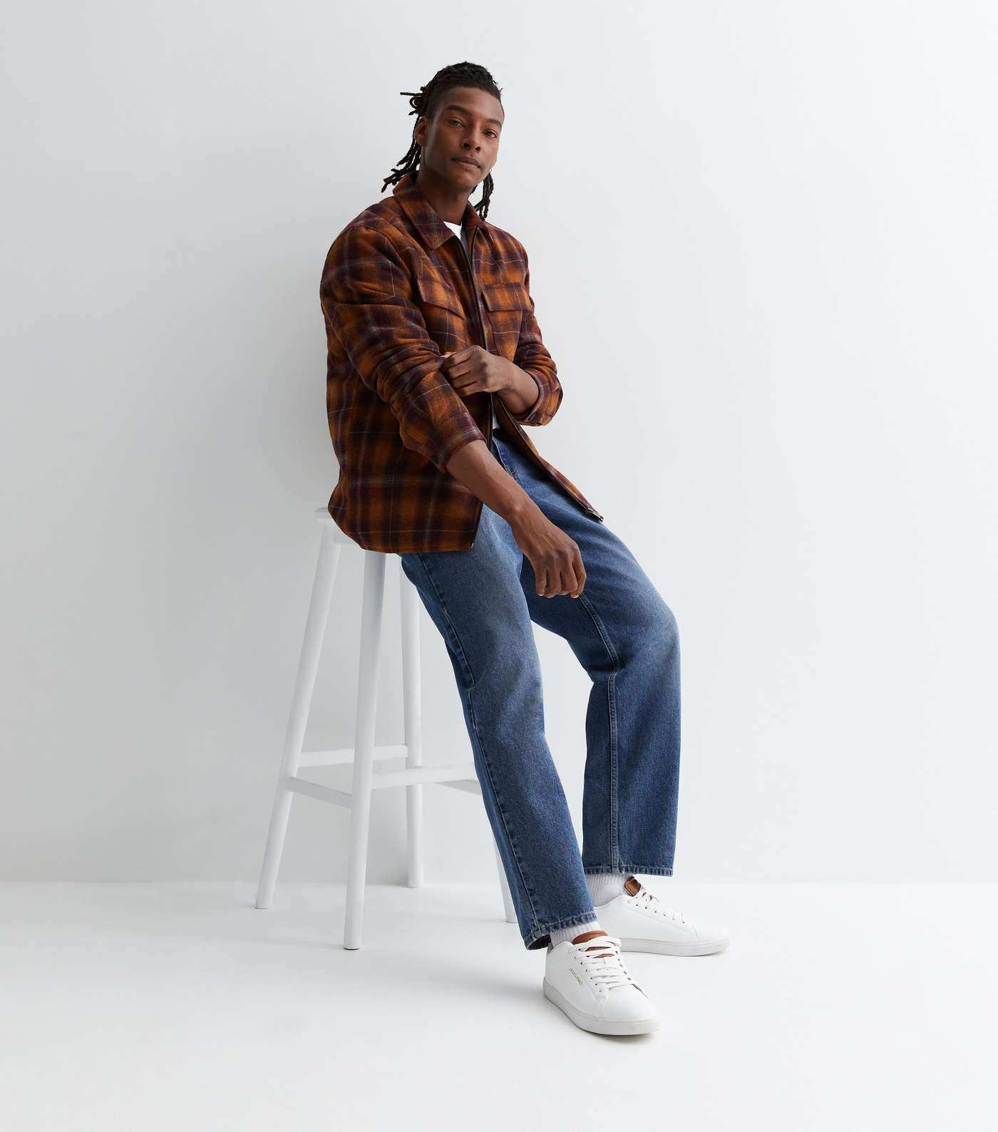 Orange Check Zip Front Relaxed Fit Overshirt Image 3