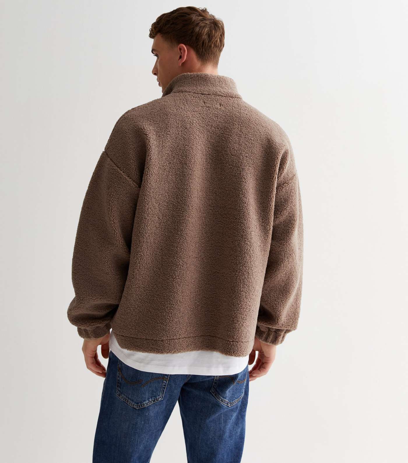 Mid Brown Borg Zip Neck Oversized Sweatshirt Image 4