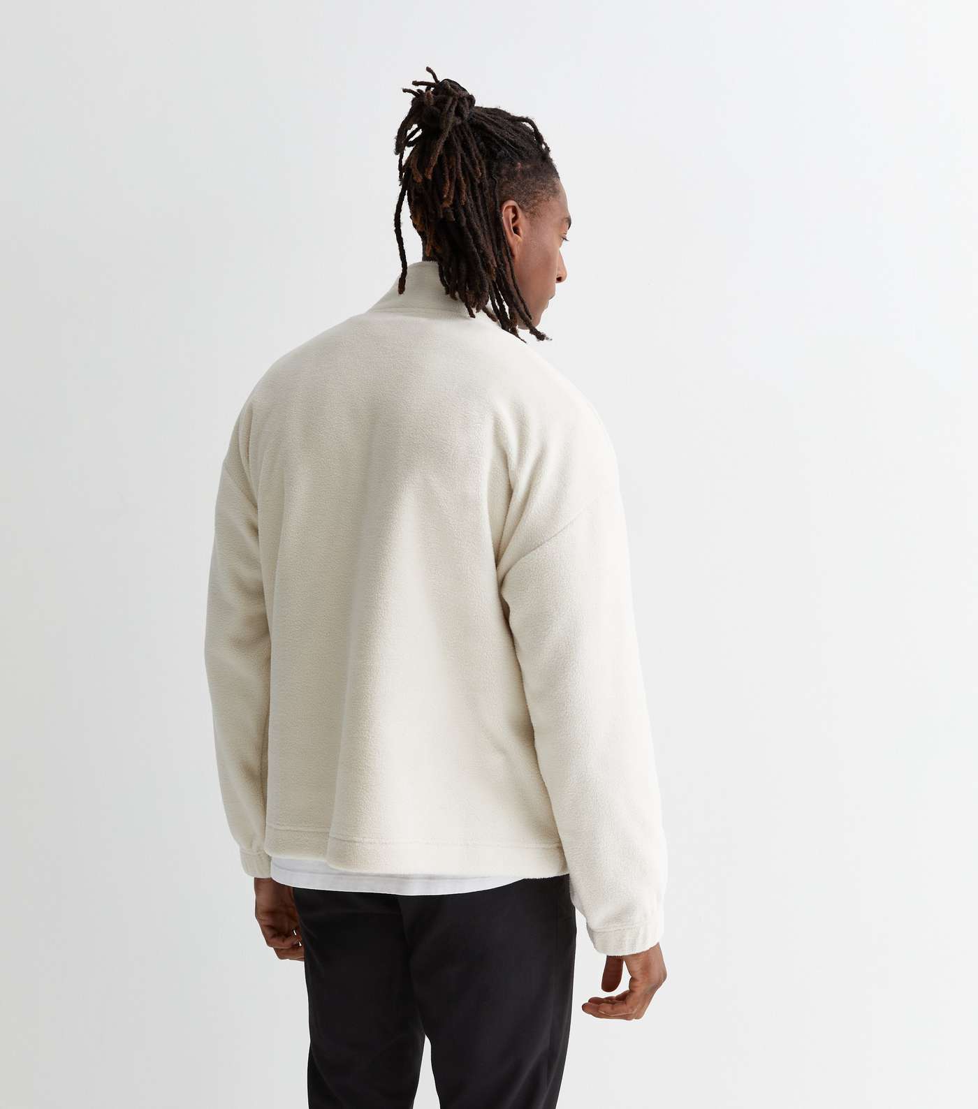 Off White Fleece Zip Neck Oversized Sweatshirt Image 4
