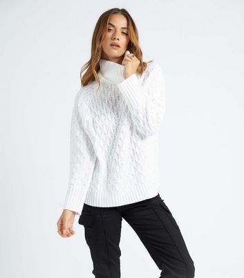 Urban Bliss White Cable Knit Roll Neck Jumper New Look