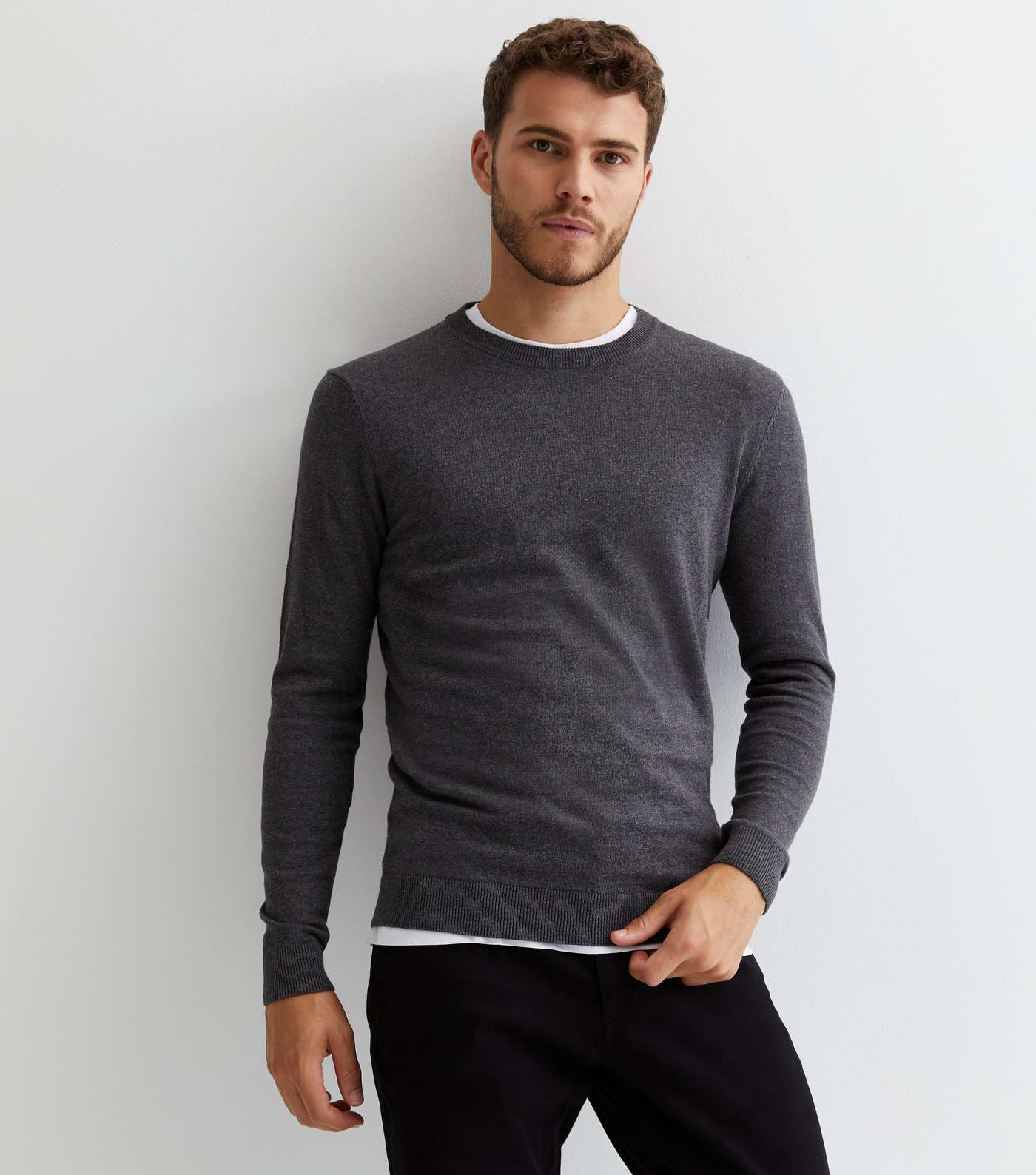 Dark Grey Fine Knit Slim Fit Jumper Image 2