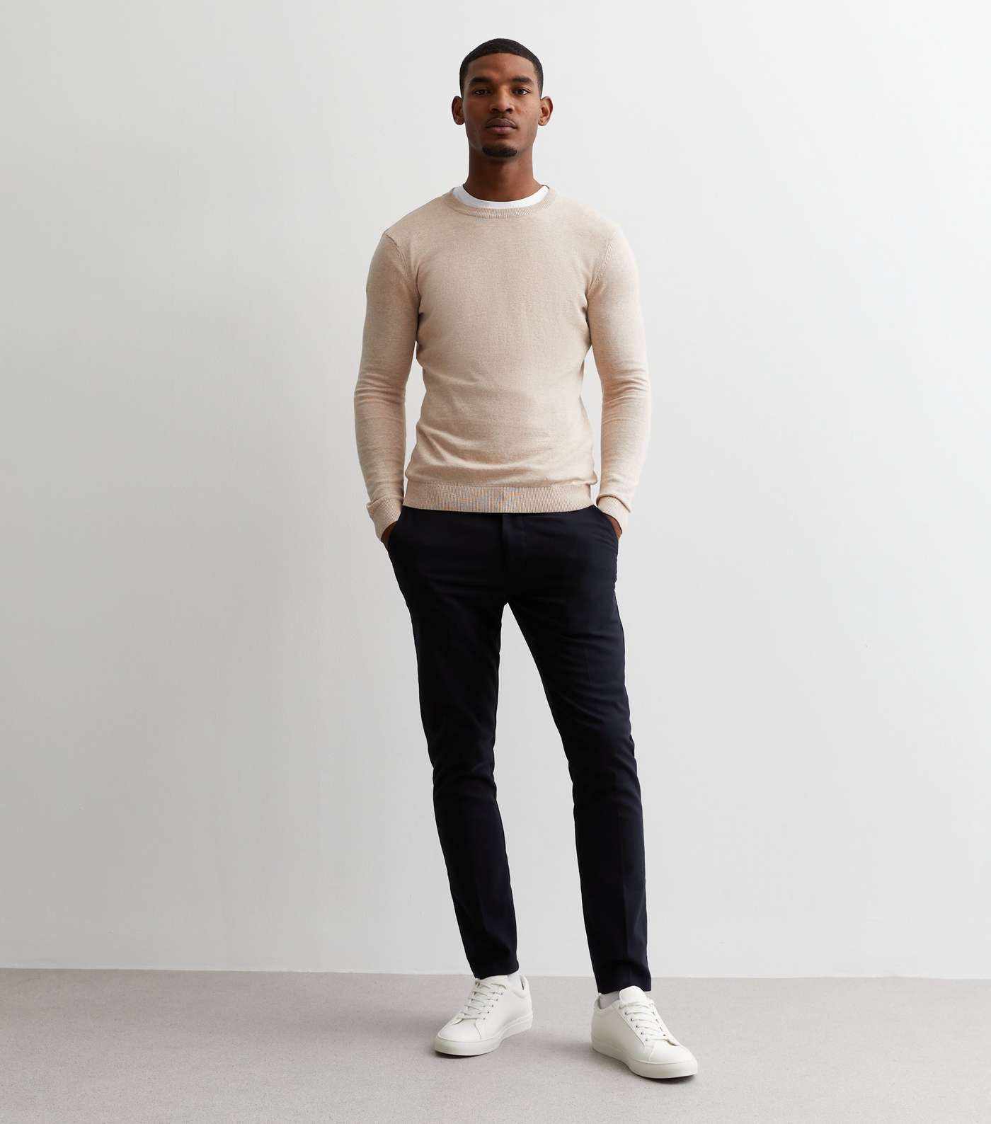 Cream Fine Knit Muscle Fit Jumper Image 3