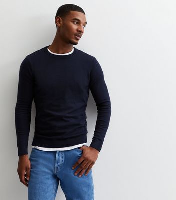 Navy Fine Knit Muscle Fit Jumper New Look