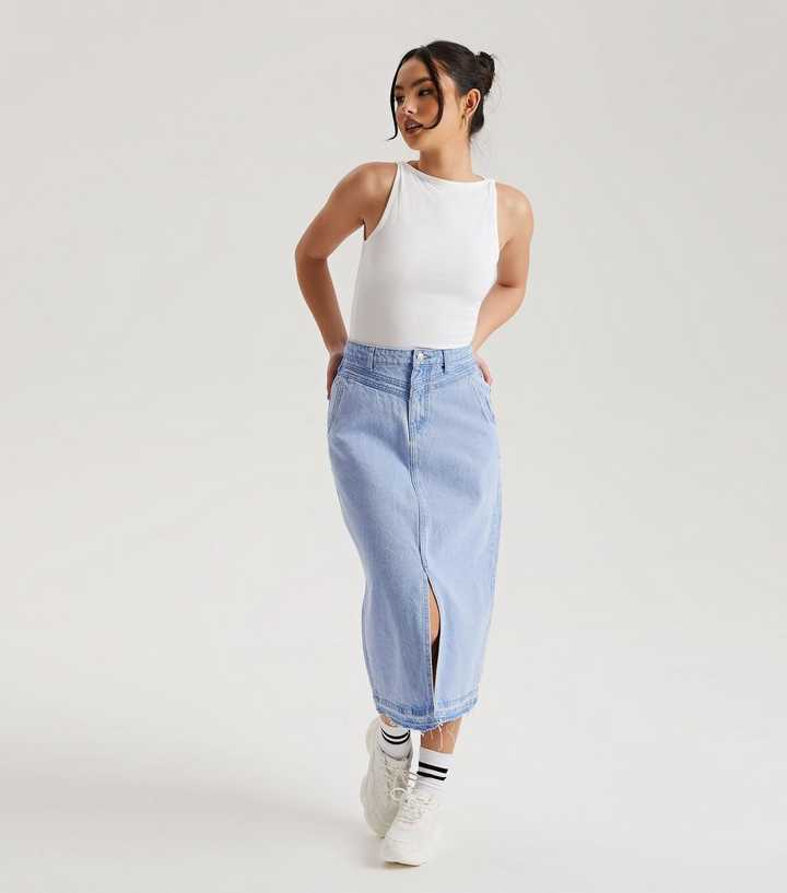 Bleached Denim Midi Skirt - Women - Ready-to-Wear