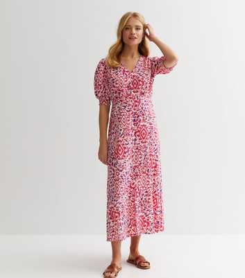 Cameo Rose Pink Abstract Button Front Midi Dress