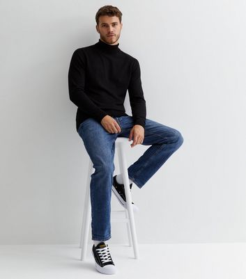 Black fine knit polo neck deals
