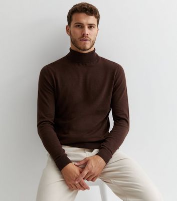 Mens brown roll neck jumper best sale