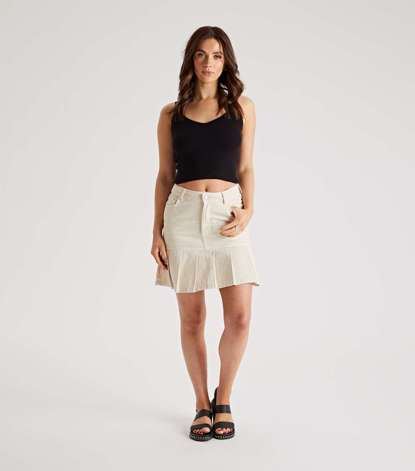 Urban Bliss Stone Cotton Twill Pleated Mini Skirt
