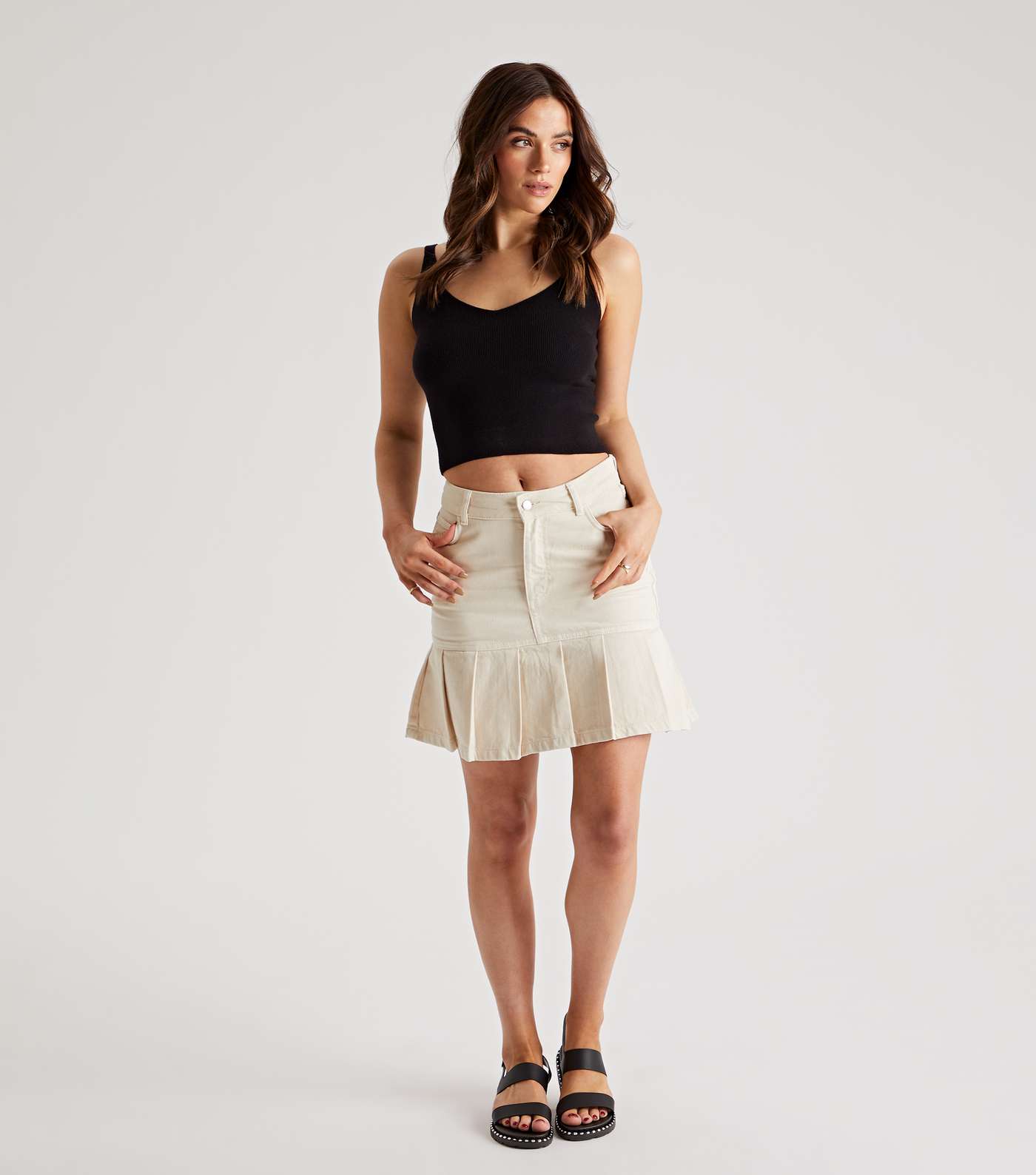 Urban Bliss Stone Cotton Twill Pleated Mini Skirt Image 3