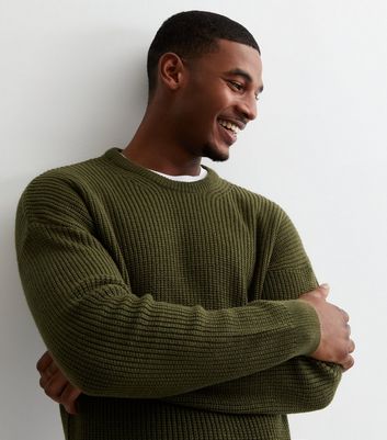 Khaki Fisherman Knit Crew Neck Relaxed Fit Jumper | New Look