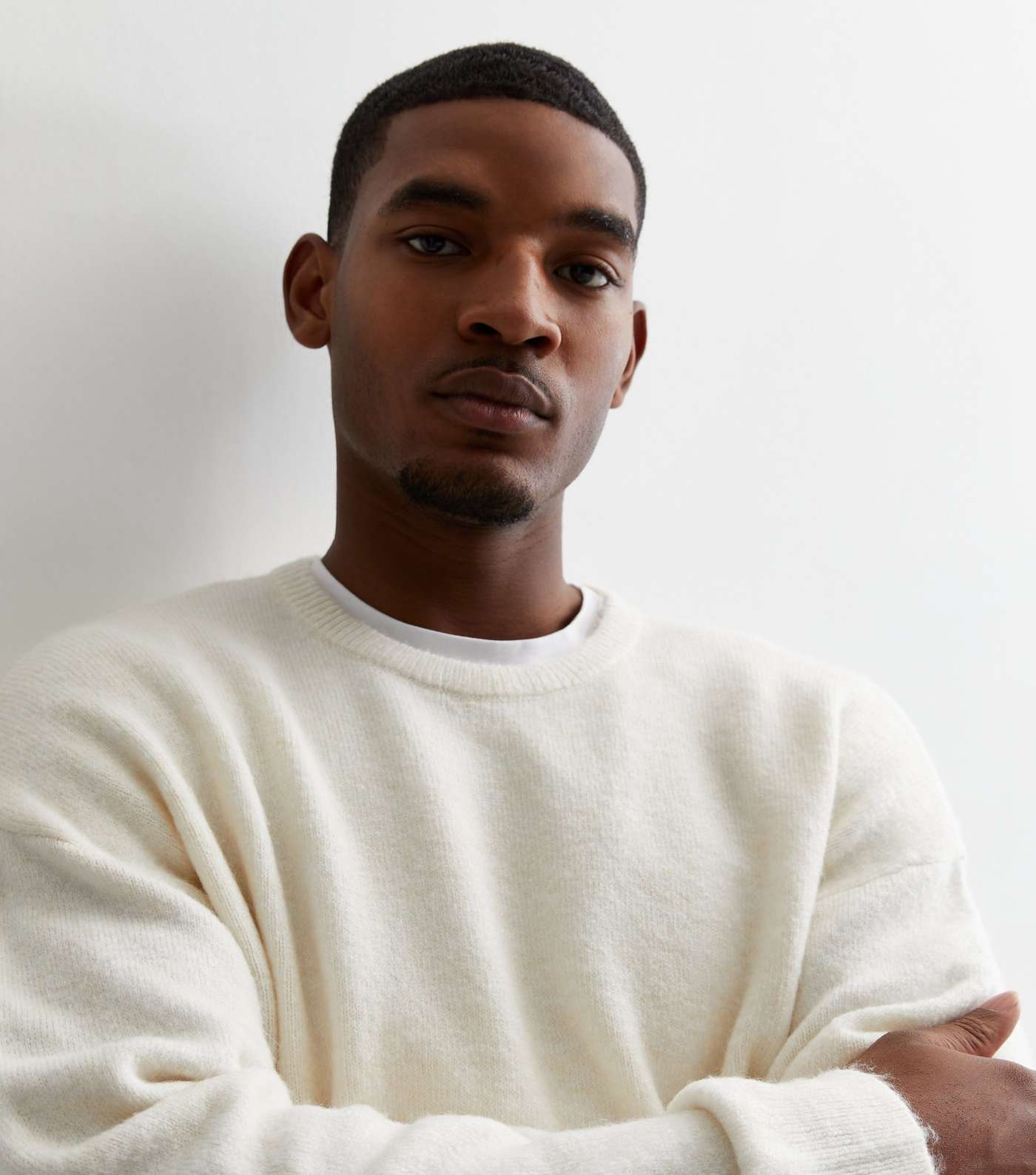 Off White Soft Knit Crew Neck Relaxed Fit Jumper Image 2