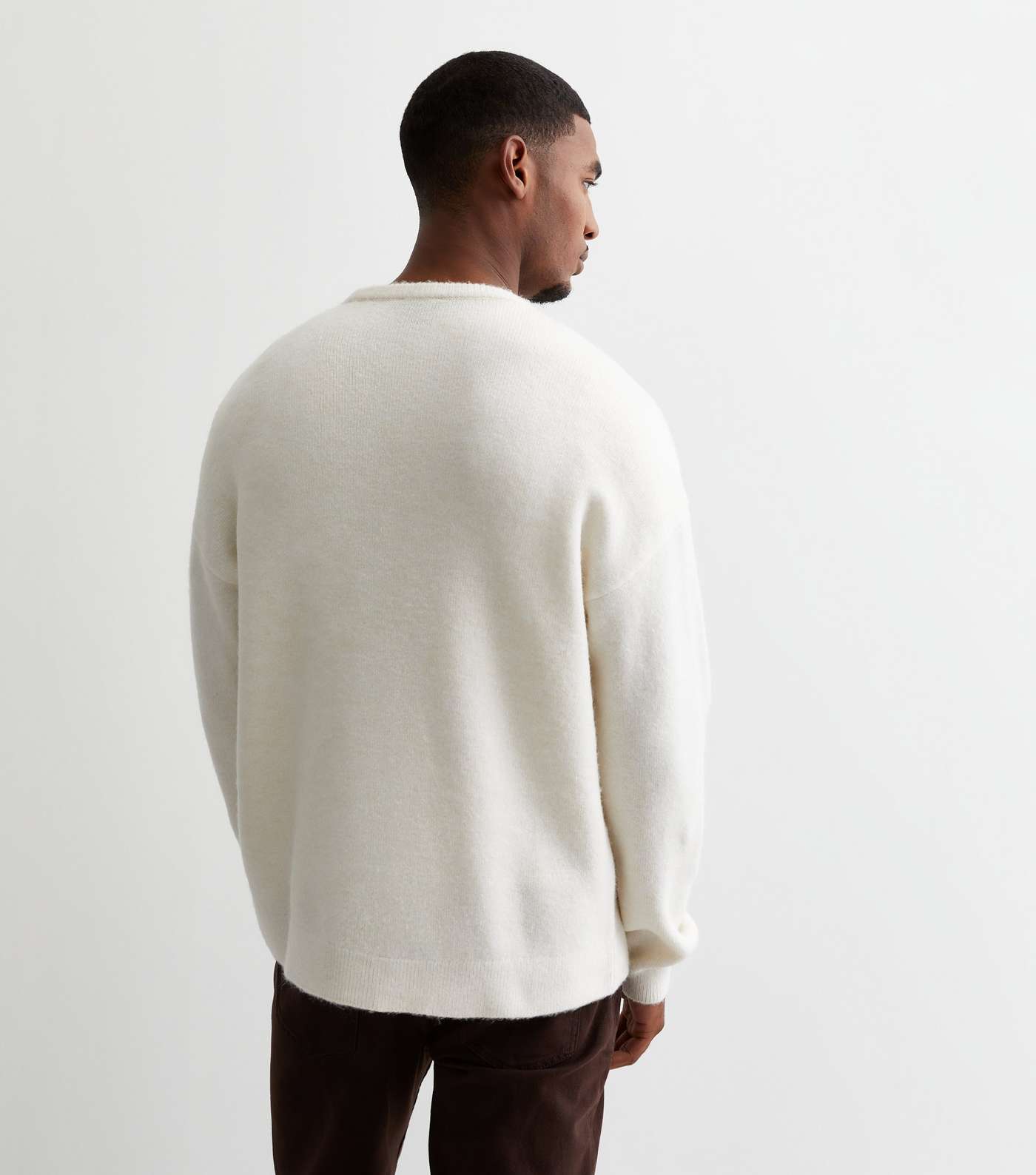 Off White Soft Knit Crew Neck Relaxed Fit Jumper Image 4