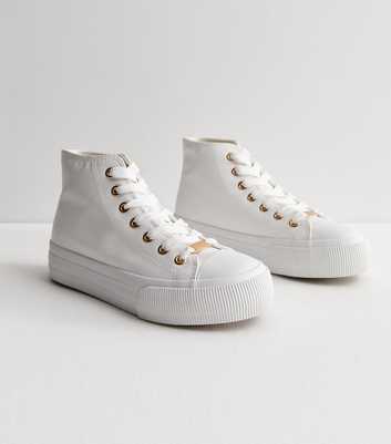 White Leather-Look Chunky Sole Lace Up Trainers