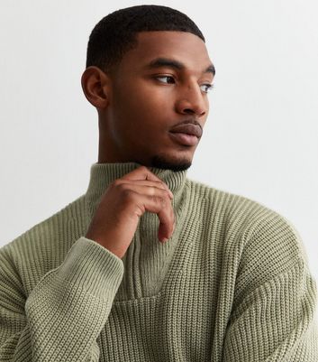 Black Fisherman Knit Zip Neck Relaxed Fit Jumper