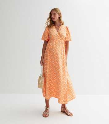 Maternity Orange Floral Midaxi Dress