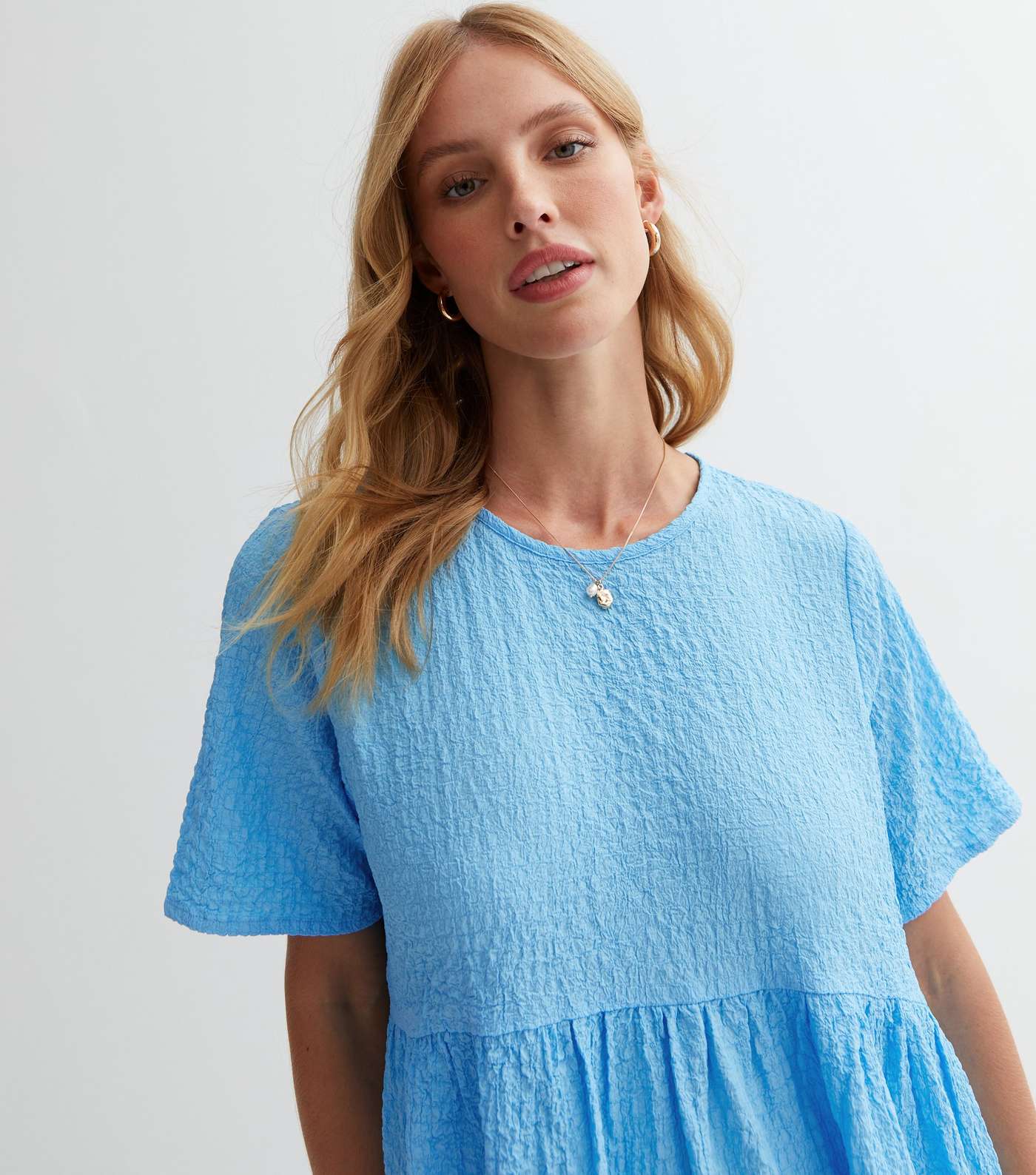 Maternity Pale Blue Tiered Smock Dress Image 3