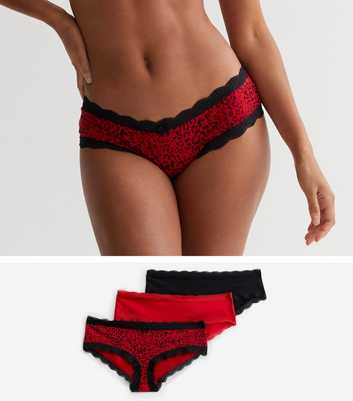3 Pack Black and Red Leopard Print Short Briefs