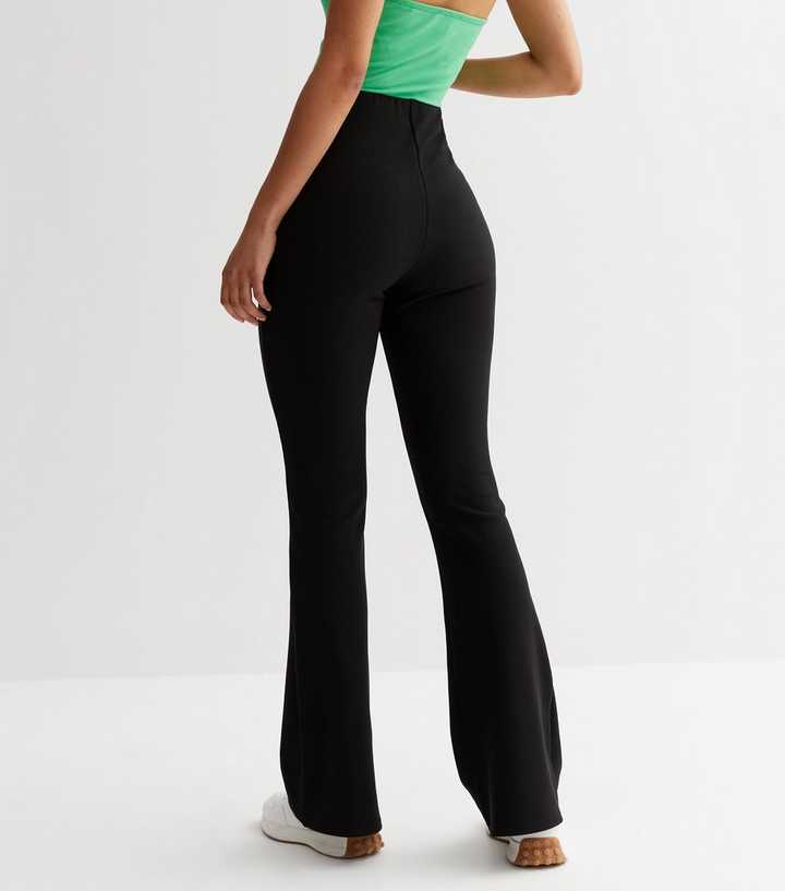 Tall Black Ribbed Flared Trousers