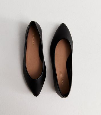 Black Leather Look Pointed Ballerina Pumps New Look