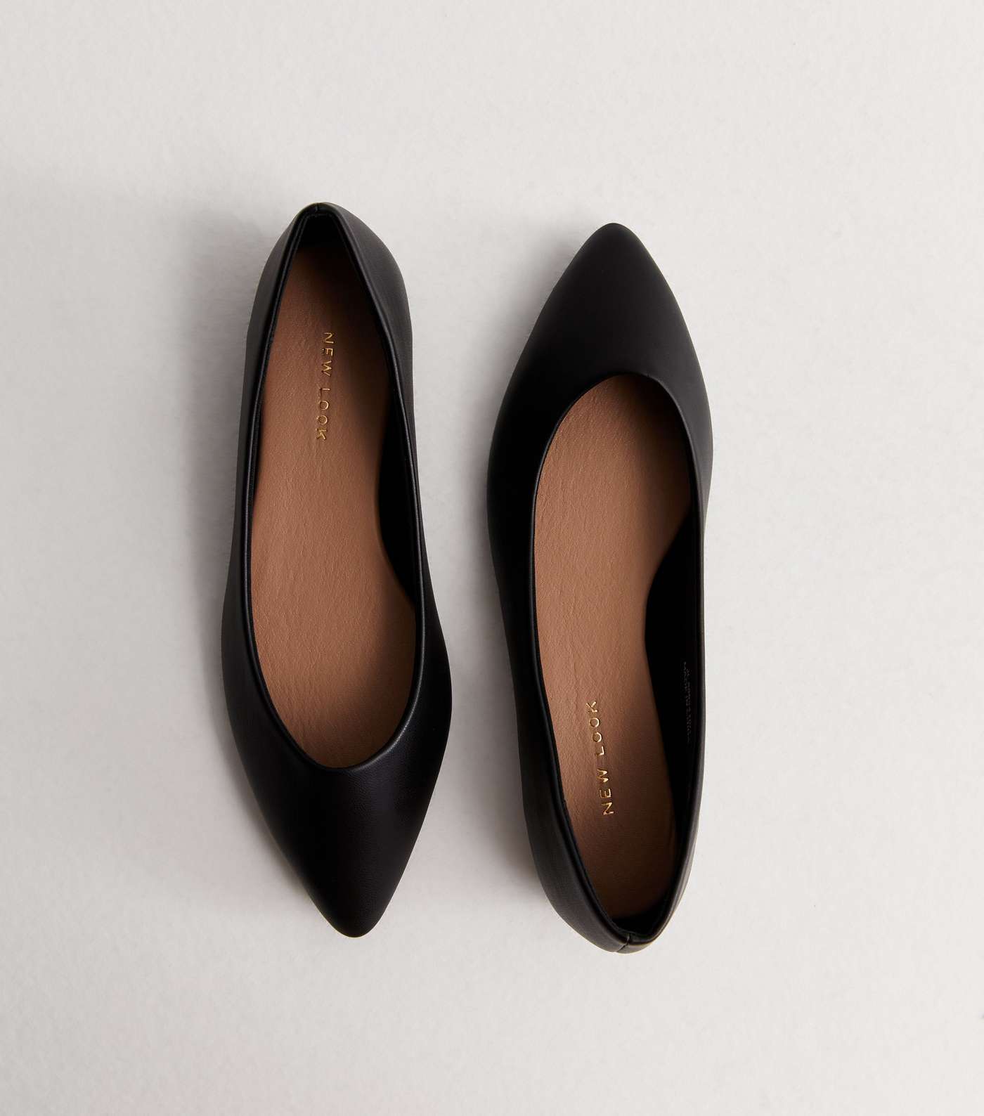 Black Leather-Look Pointed Ballerina Pumps Image 2