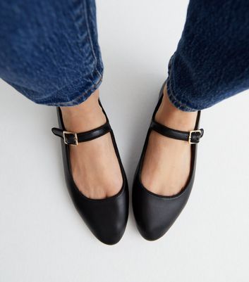 Black Leather Look Strappy Ballerina Pumps New Look