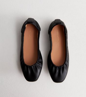 Black Ruched Ballerina Pumps | New Look