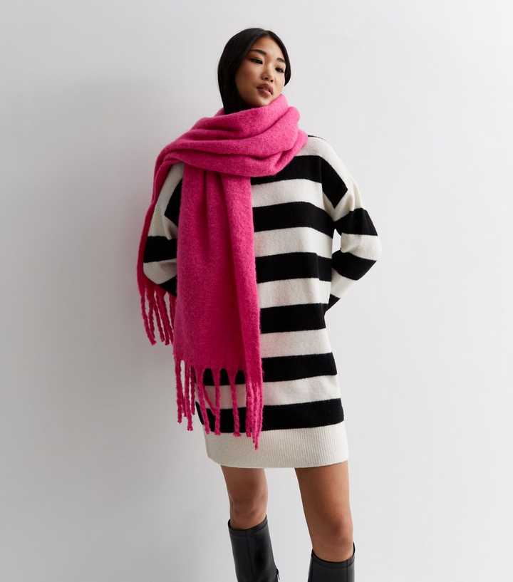 Bright Pink Brushed Tassel Scarf