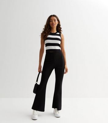 Petite Black Jersey Flared Trousers