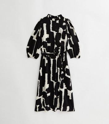 Petite Black Abstract High Neck Midaxi Dress New Look