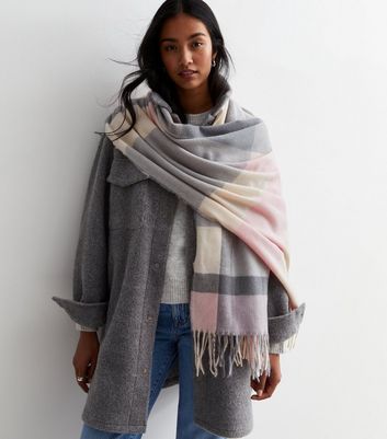 Pink and grey clearance check scarf