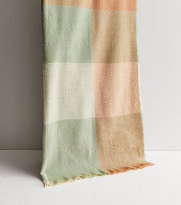 Light Green Check Scarf New Look