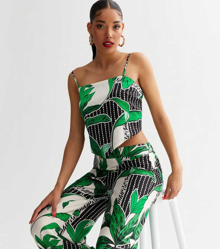 Green Palm Print Strappy Bandana Top